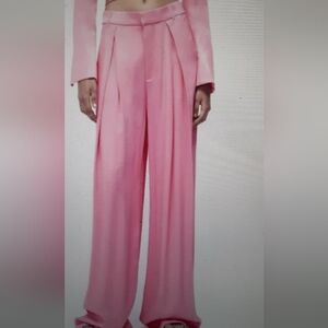 ZARA SATIN EFFECT HIGH RISE WIDE LEG PINK PANTS NWOT